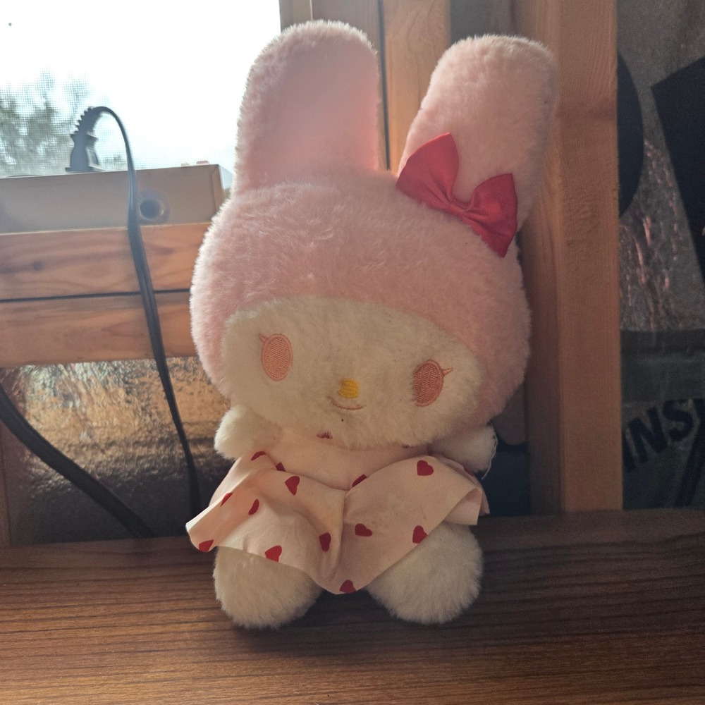 Sanrio My Melody Plush Pink Heart Dress Red Bow Stuffed Animal Toy